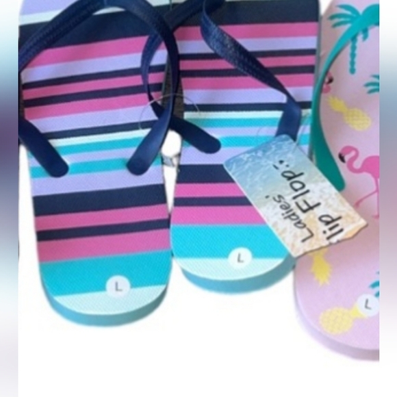 CUTE OLD NAVY Sandals Striped Blue Pink Dark Blue Flip Flop Shoes NEW 10 M - Picture 3 of 6